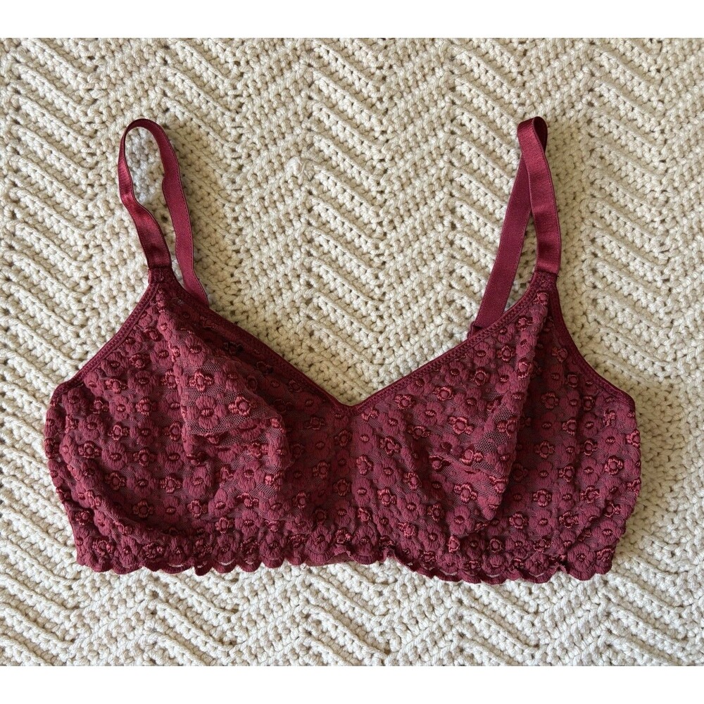 Vintage Olga 33032 Simply Perfect Lace Burgundy Underwire Bra Sz 38C
